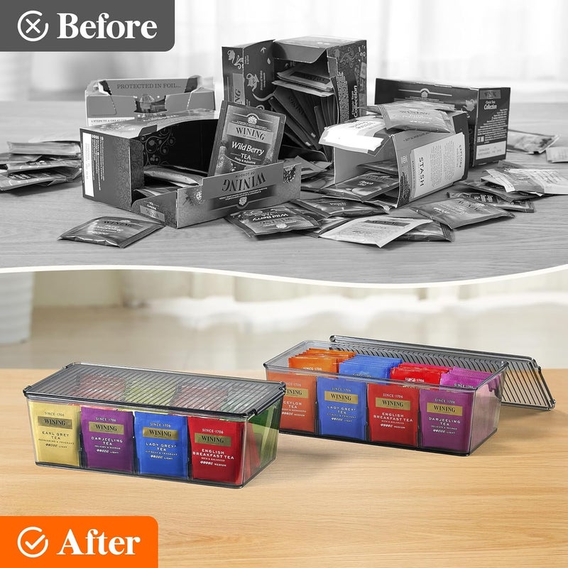 Lifewit Plastic Black Tea Bag Organizer, Divided Storage Bin Box with 8 Compartments, Holds Coffee Pods, Sugar Packets, Condiments, Snacks for Countertop, Cabinet, 2 Pack - Image 5